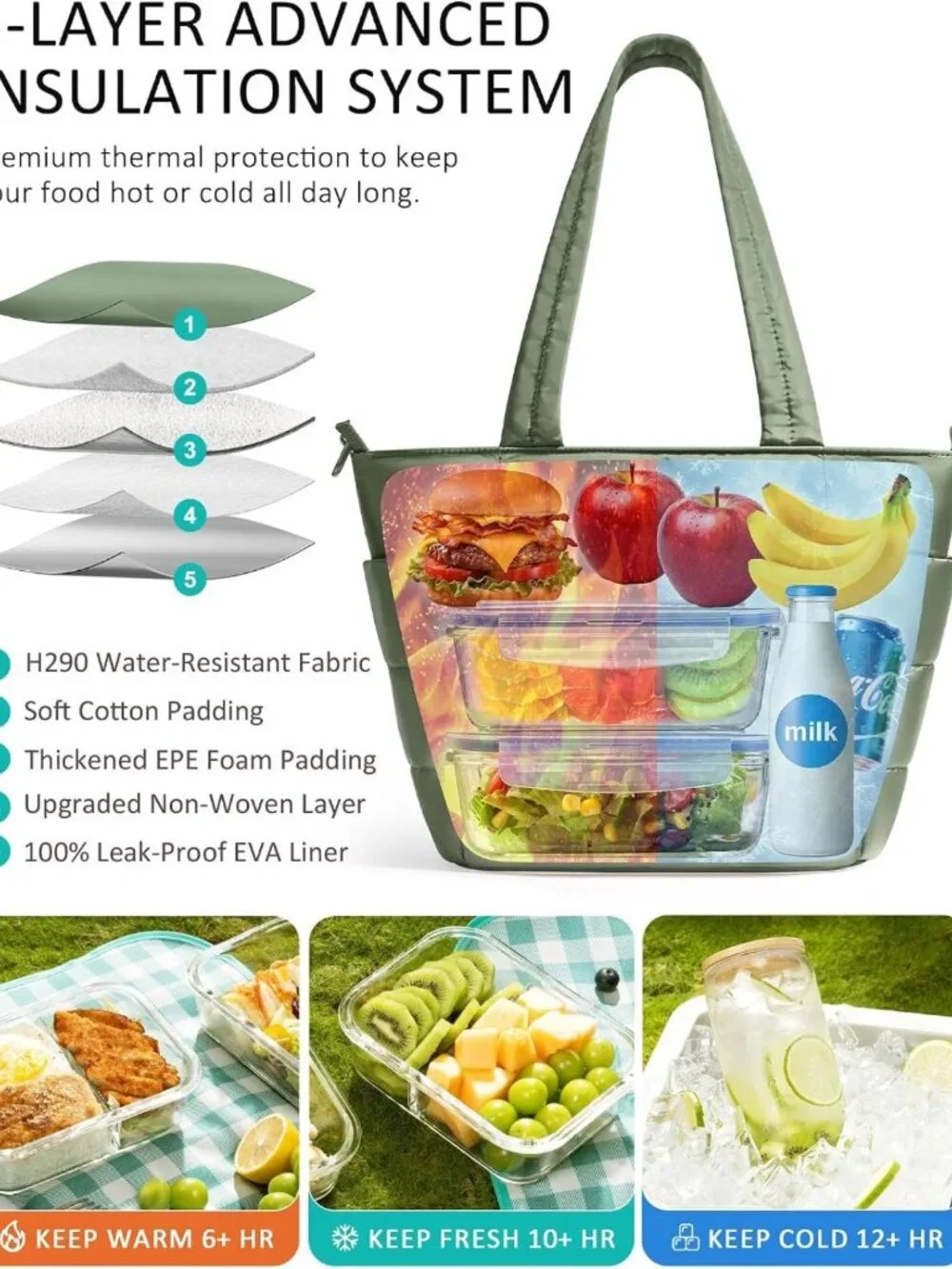 Stylish Insulated Lunch Tote Bag for Women - Puffy Cooler Lunch Box